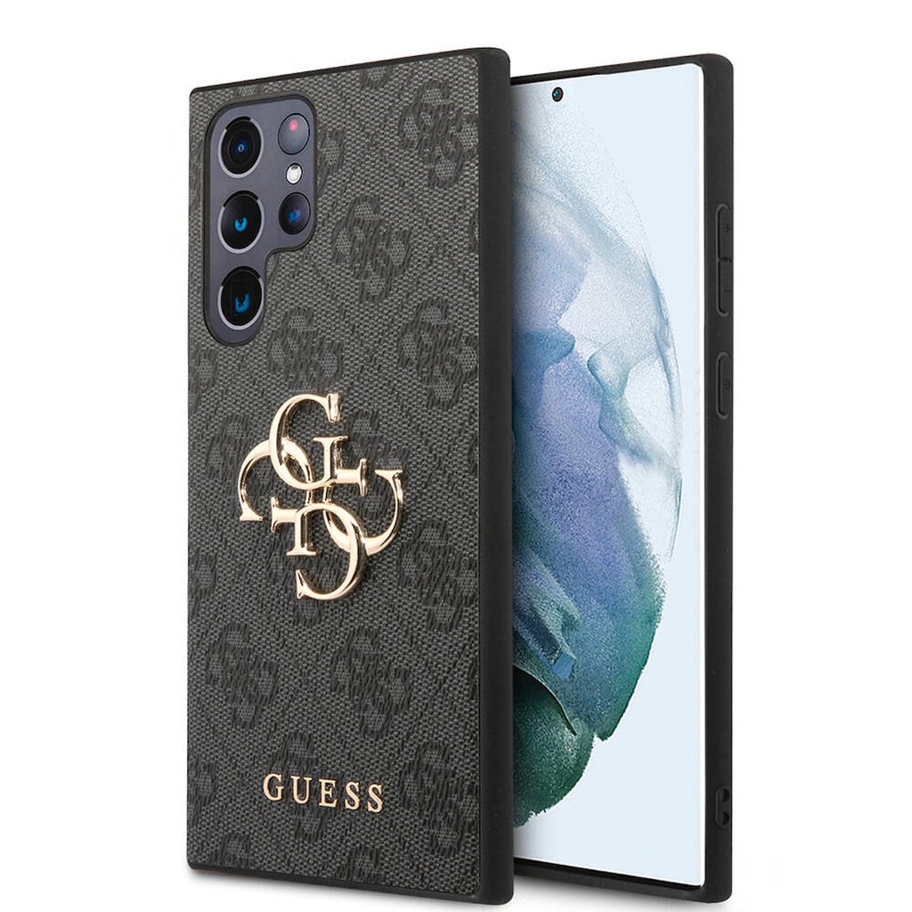 Samsung Galaxy S24 Ultra Uyumlu Kılıf Guess Orjinal Lisanslı PU Deri Yazı ve 4G Metal Logolu Desenli Kapak