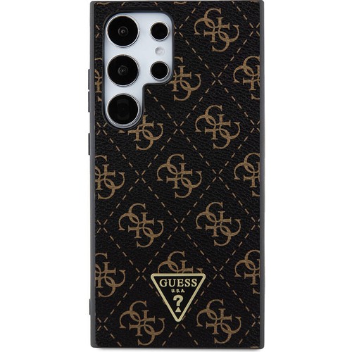 [ZTA100396] Samsung Galaxy S24 Ultra Uyumlu Kılıf Guess Orjinal Lisanslı PU Üçgen Logo 4G Desenli Kapak (Siyah)