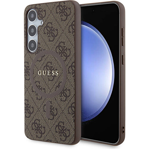 Samsung Galaxy S24 Plus Uyumlu Kılıf Guess Orjinal Lisanslı M-safe Şarj Özellikli PU Halkalı 4G Desenli Yazı Logolu Kapak