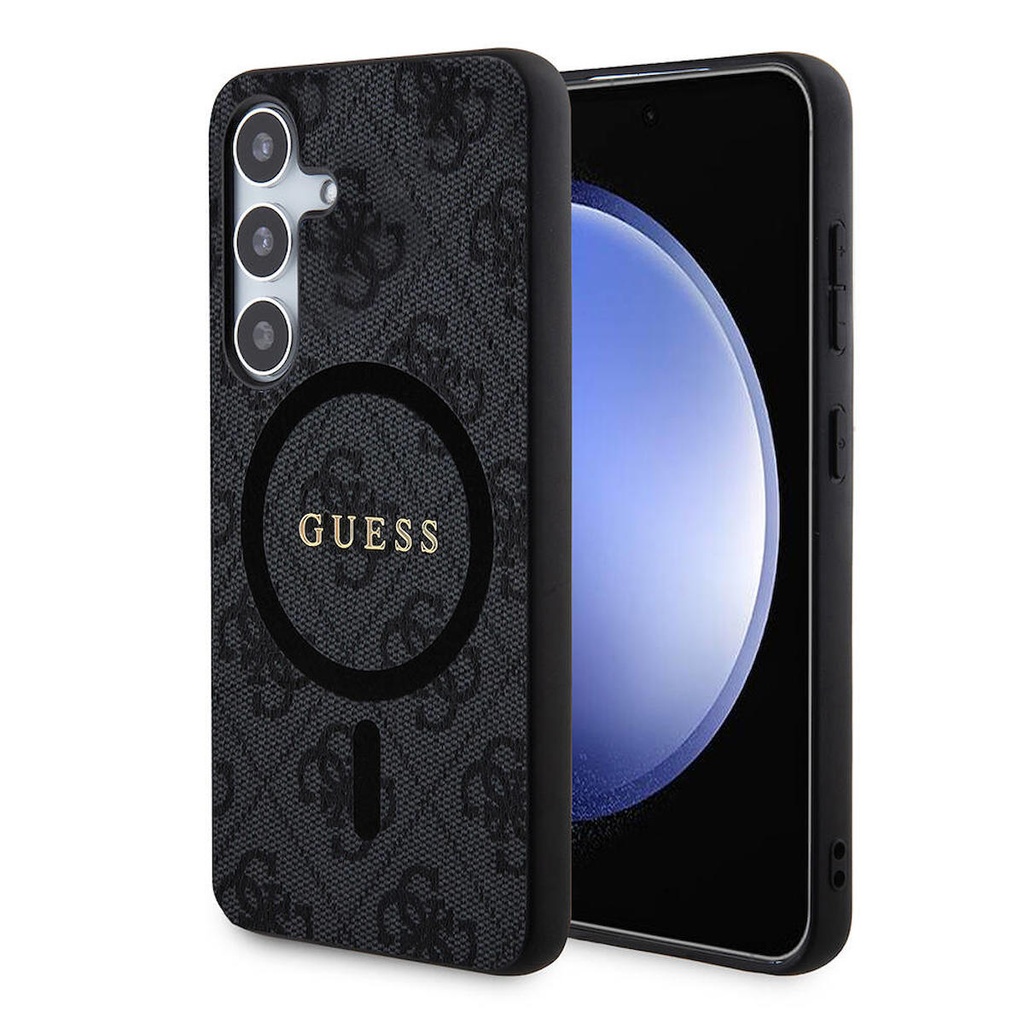 Samsung Galaxy S24 Plus Uyumlu Kılıf Guess Orjinal Lisanslı M-safe Şarj Özellikli PU Halkalı 4G Desenli Yazı Logolu Kapak