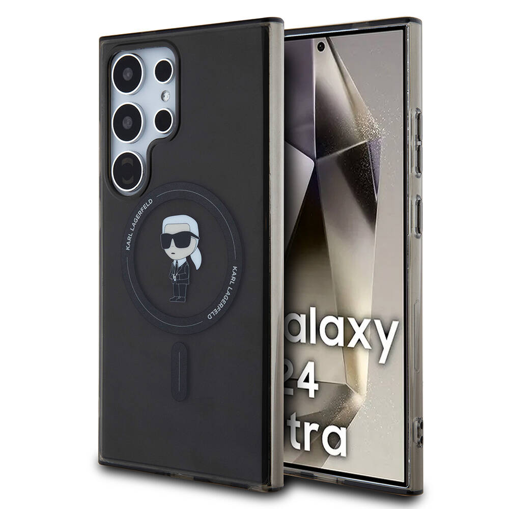 Samsung Galaxy S24 Ultra Uyumlu Kılıf Karl Lagerfeld Orjinal Lisanslı M-safe Şarj Özellikli Karl Head IML Baskılı Kapak