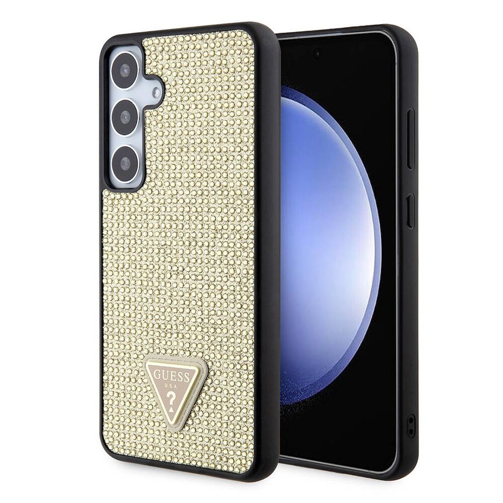 Samsung Galaxy S24 Uyumlu Kılıf Guess Orjinal Lisanslı Taşlı Arka Yüzey Üçgen Logolu Kapak