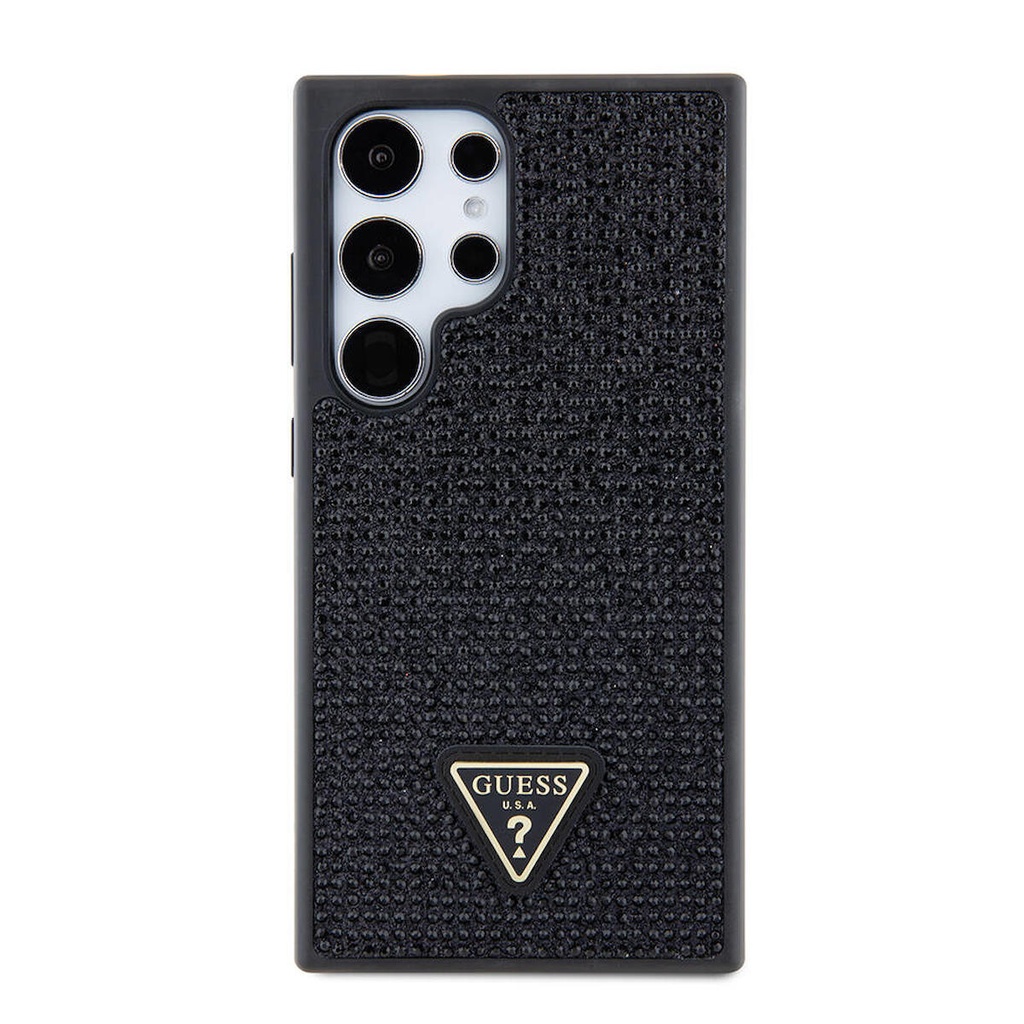 [ZTA100434] Samsung Galaxy S24 Ultra Uyumlu Kılıf Guess Orjinal Lisanslı Taşlı Arka Yüzey Üçgen Logolu Kapak (Siyah)