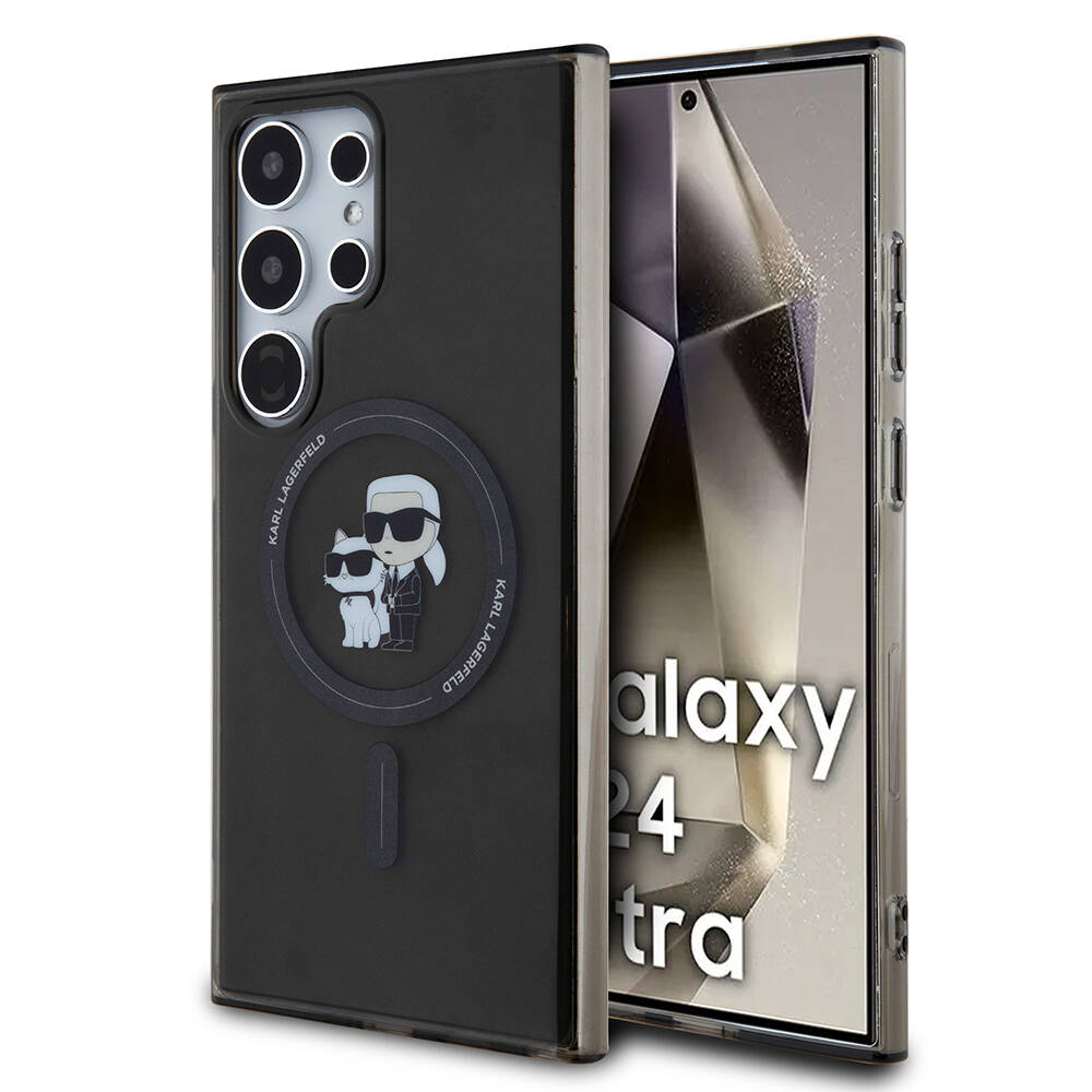Samsung Galaxy S24 Ultra Uyumlu Kılıf Karl Lagerfeld Orjinal Lisanslı M-safe Şarj Özellikli Karl & Choupette IML Baskılı Kapak
