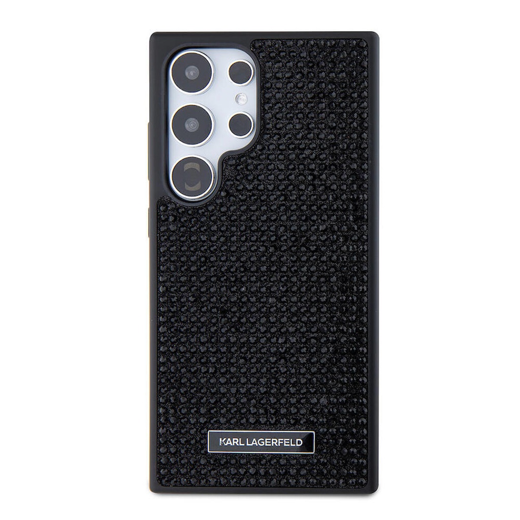 [ZTA100478] Samsung Galaxy S24 Ultra Uyumlu Kılıf Karl Lagerfeld Taşlı Metal Logo Orjinal Lisanslı Kapak (Siyah)