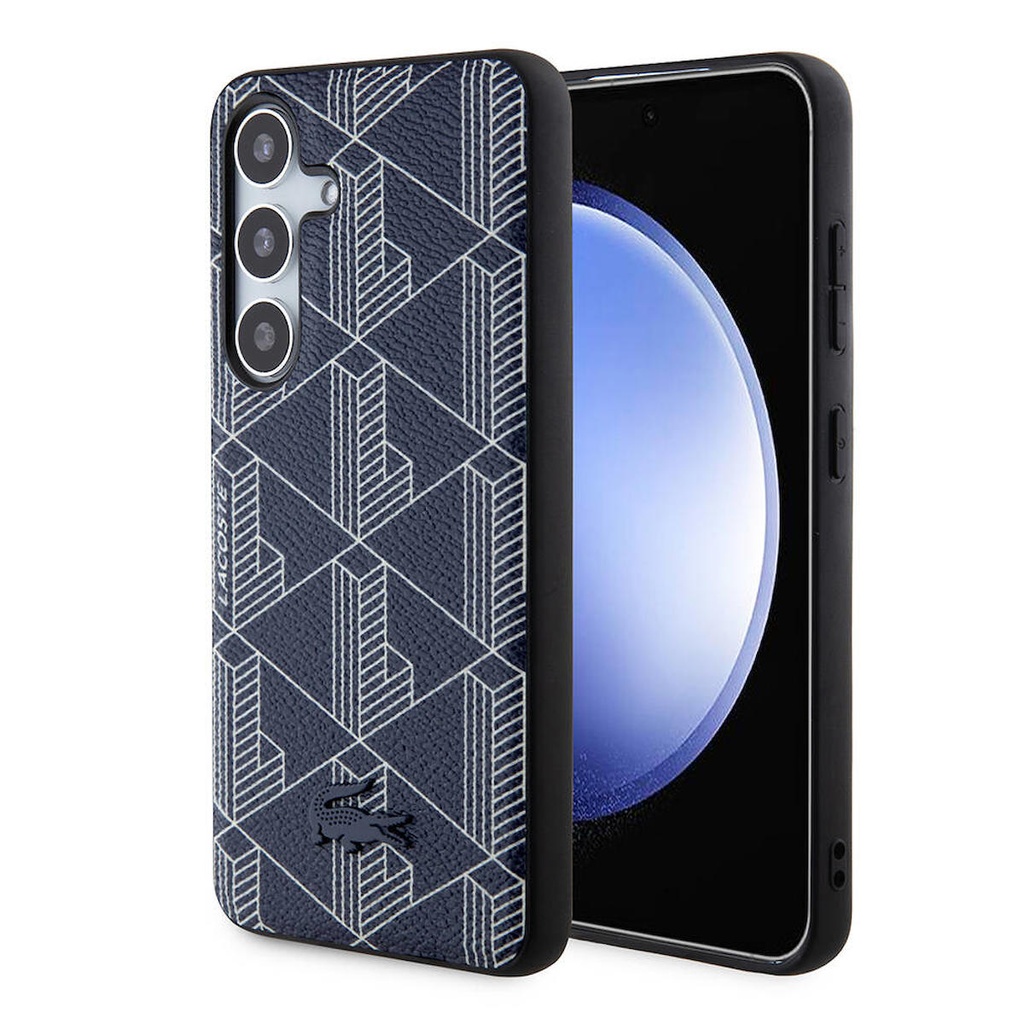 Samsung Galaxy S24 Uyumlu Kılıf Lacoste Orjinal Lisanslı M-safe Şarj Özellikli PU Deri Görünümlü Karışık Monogram Desenli Kapak