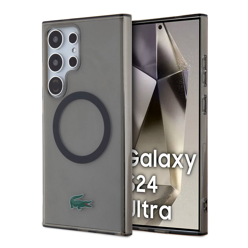 [ZTA100500] Samsung Galaxy S24 Ultra Uyumlu Kılıf Lacoste Orjinal Lisanslı M-safe Şarj Özellikli Transparan Timsah Logo Baskılı Kapak