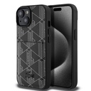 Apple iPhone 15 Uyumlu Kılıf Lacoste Orjinal Lisanslı M-safe Şarj Özellikli PU Deri Görünümlü Kartlıklı Karışık Monogram Desenli Kapak
