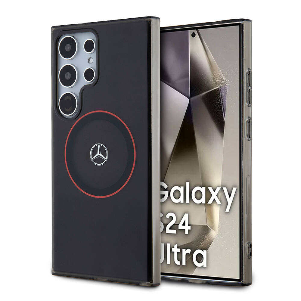 [ZTA100506] Samsung Galaxy S24 Ultra Uyumlu Kılıf Mercedes Benz Orjinal Lisanslı M-safe Şarj Özellikli IML Yıldız Logolu Red Ring Kapak