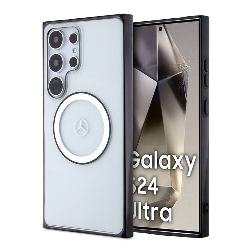 Samsung Galaxy S24 Ultra Uyumlu Kılıf Mercedes Benz Orjinal Lisanslı M-safe Şarj Özellikli PC TPU Transparan Black Ring Kapak