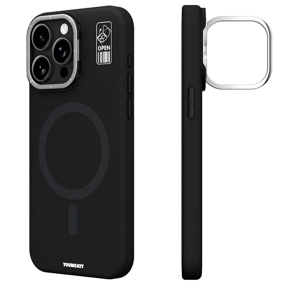 [RNZ-TA100681] Apple iPhone 14 Pro Uyumlu Kılıf M-safe Şarj Özellikli Kamera Standlı Youngkit Bitty Cream Kapak (Siyah)