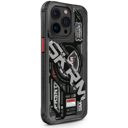 [ZTA100758] Apple iPhone 15 Pro Max Uyumlu Kılıf M-safe Şarj Özellikli Katmanlı Makine Temalı SkinArma Ekho Kapak (Siyah)