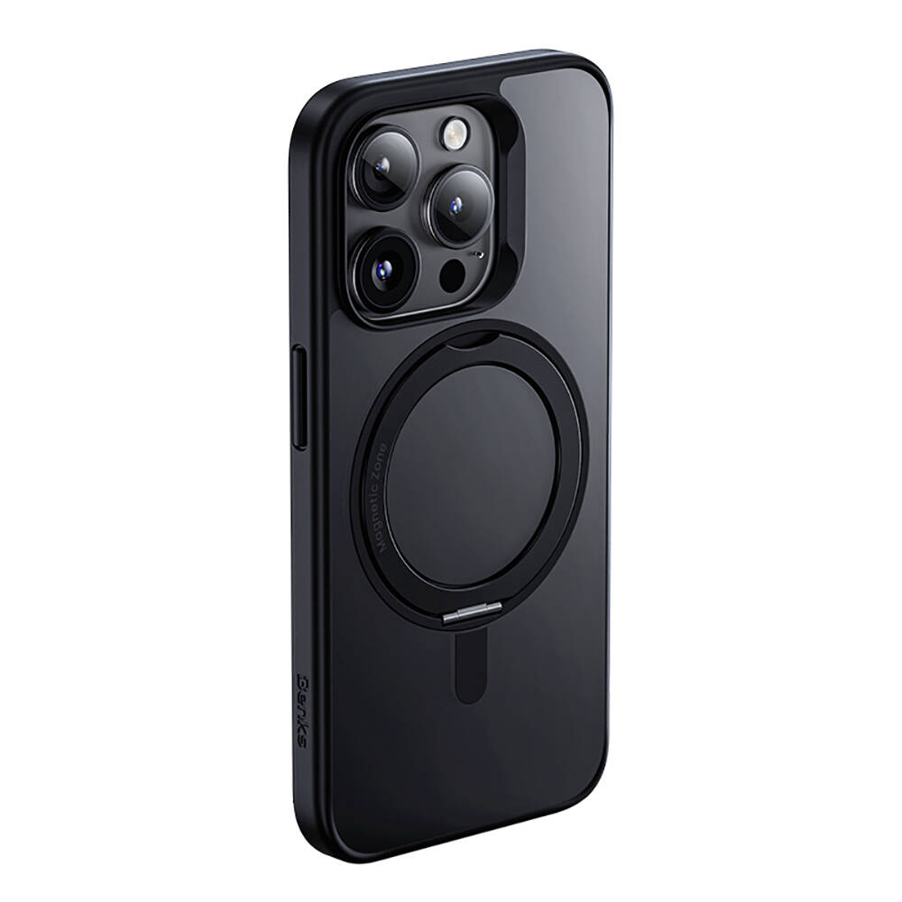 Apple iPhone 15 Pro Max Uyumlu Kılıf M-safe Şarj Özellikli 360° Dönebilen Benks Pop Stand Kapak