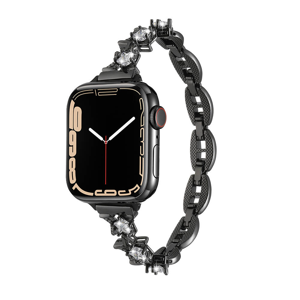 [RNZ-TA100647] Apple Watch 40mm Uyumlu Kordon Metal Şık Luxury Tasarım Zore KRD-104 Kayış (Siyah)