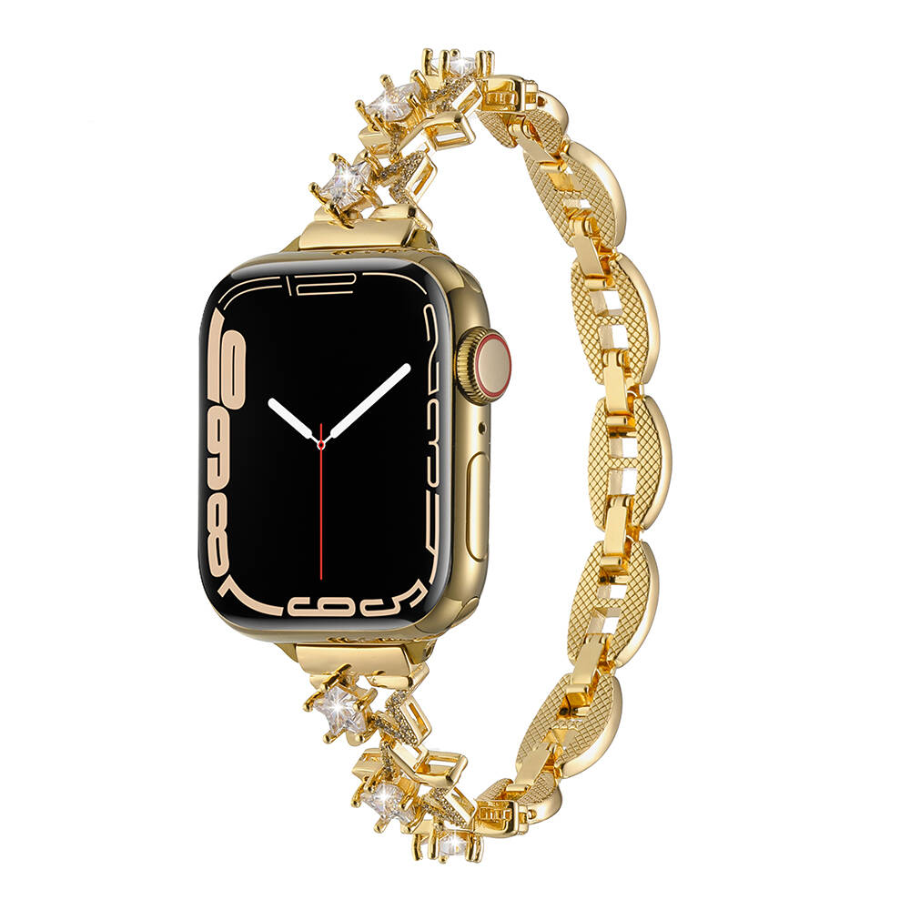 Apple Watch 7 41mm Uyumlu Kordon Metal Şık Luxury Tasarım Zore KRD-104 Kayış