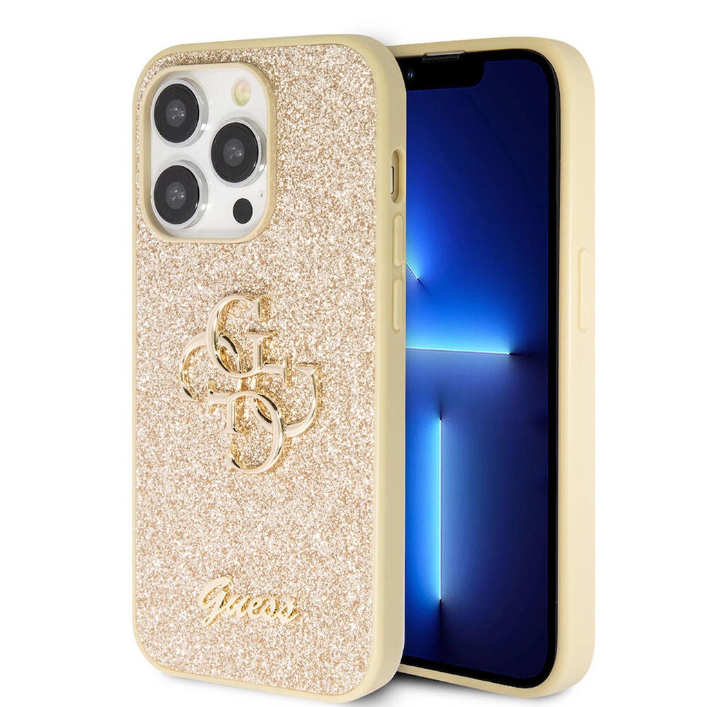Apple iPhone 14 Pro Max Uyumlu Kılıf Guess Orjinal Lisanslı 4G Büyük Metal Logolu Glitter Kapak