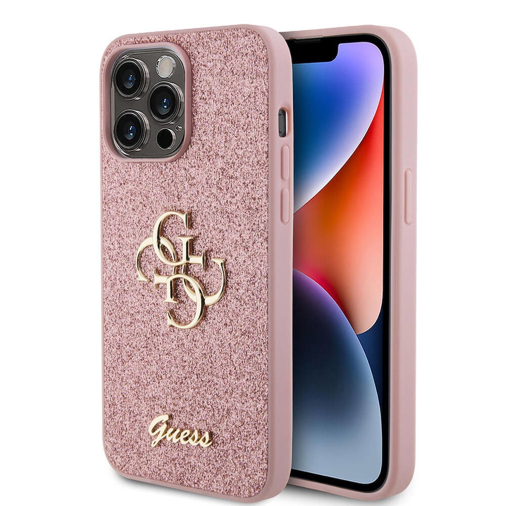 Apple iPhone 14 Pro Max Uyumlu Kılıf Guess Orjinal Lisanslı 4G Büyük Metal Logolu Glitter Kapak