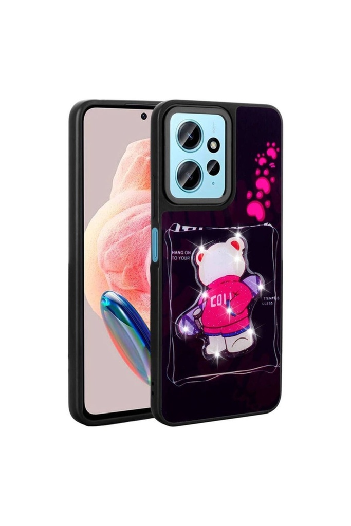 [RNZ-TA101204] Xiaomi Redmi Note 12 4G Uyumlu Kılıf Parlayan Kabartmalı İkonik Figürlü Zore Amas Silikon Kapak (Siyah)