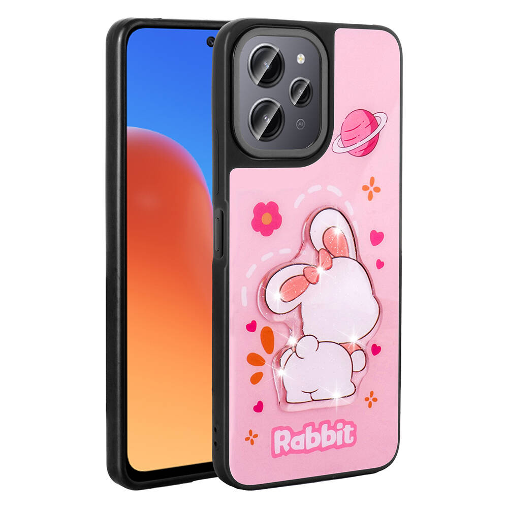 Xiaomi Redmi 12 4G Uyumlu Kılıf Parlayan Kabartmalı İkonik Figürlü Zore Amas Silikon Kapak