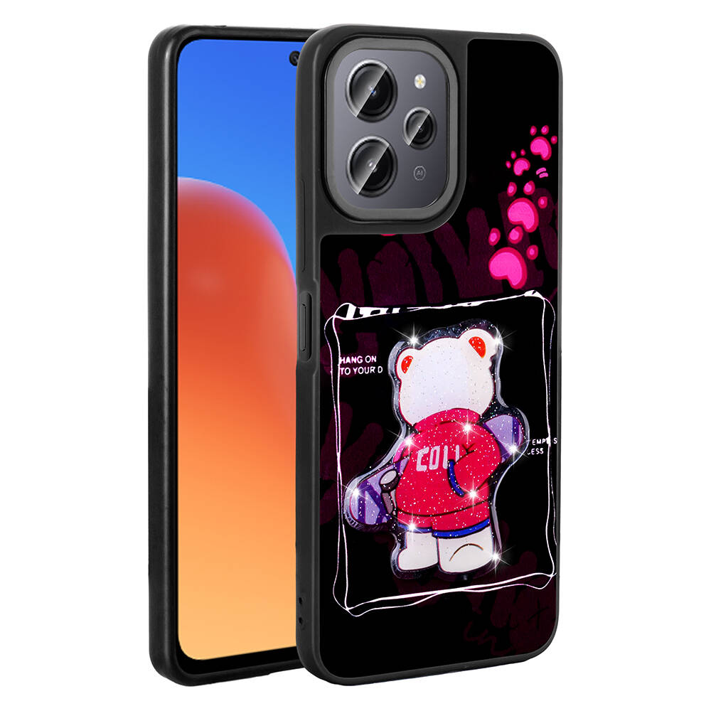 [RNZ-TA101196] Xiaomi Redmi 12 4G Uyumlu Kılıf Parlayan Kabartmalı İkonik Figürlü Zore Amas Silikon Kapak (Siyah)