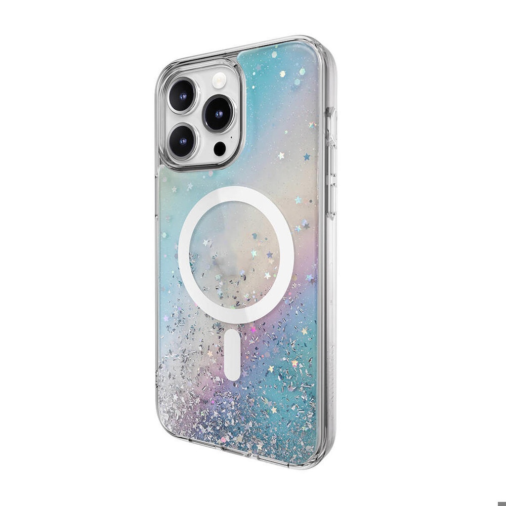 Apple iPhone 15 Pro Max Uyumlu Kılıf M-safe Şarj Özellikli Parlayan Simli Şeffaf Lisanslı Switcheasy Starfield-M Kapak