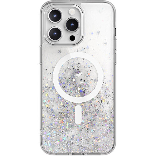 Apple iPhone 15 Pro Max Uyumlu Kılıf M-safe Şarj Özellikli Parlayan Simli Şeffaf Lisanslı Switcheasy Starfield-M Kapak