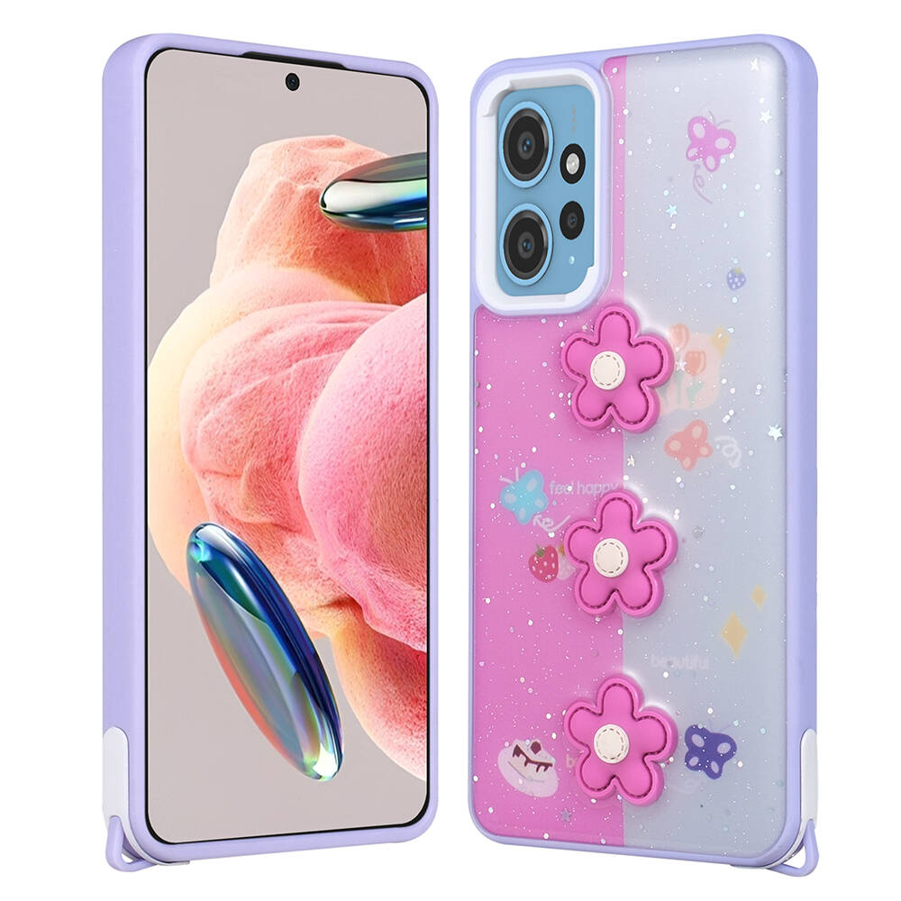 Xiaomi Redmi 12 4G Uyumlu Kılıf Parlayan Simli Kabartma Figürlü Zore Cevze Kapak