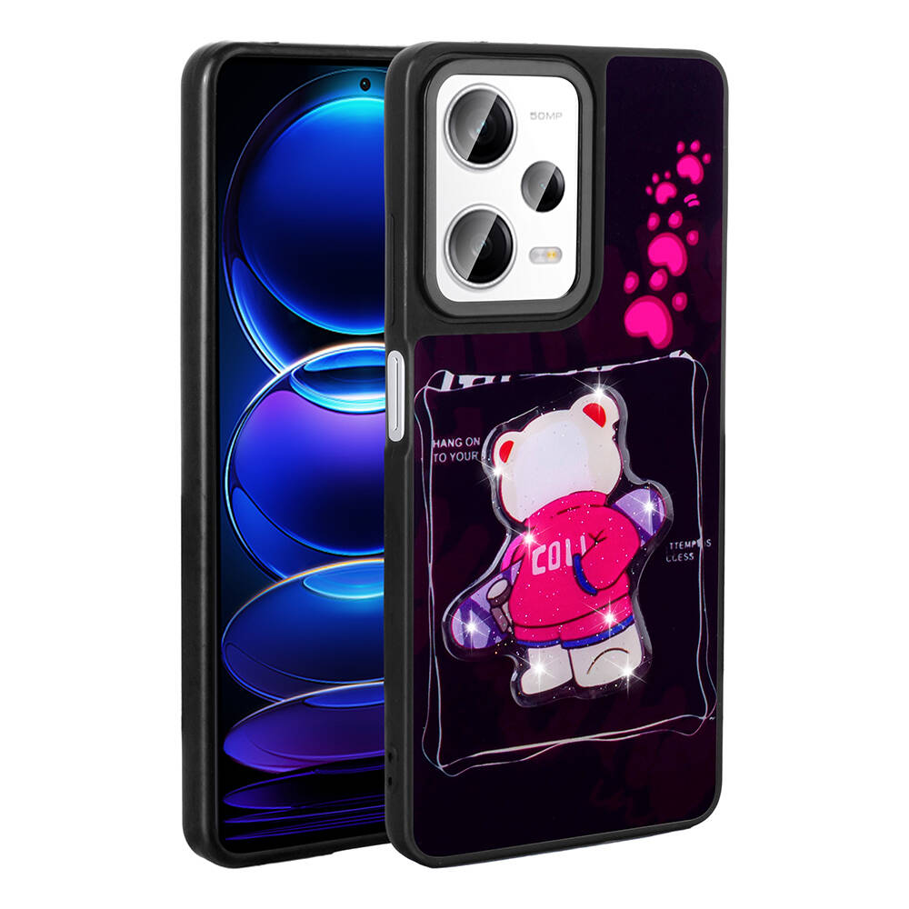 [RNZ-TA101220] Xiaomi Redmi Note 12 Pro 5G Uyumlu Kılıf Parlayan Kabartmalı İkonik Figürlü Zore Amas Silikon Kapak (Siyah)