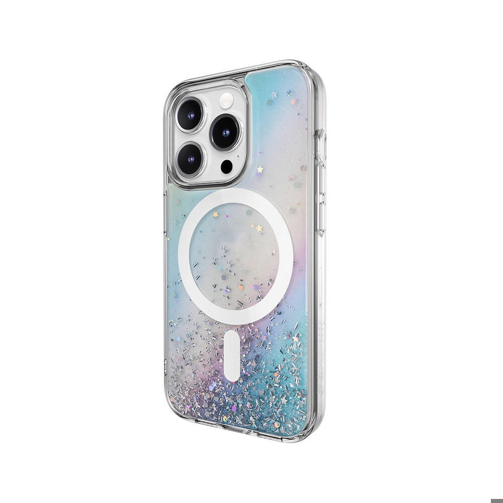 Apple iPhone 15 Pro Uyumlu Kılıf M-safe Şarj Özellikli Parlayan Simli Şeffaf Lisanslı Switcheasy Starfield-M Kapak