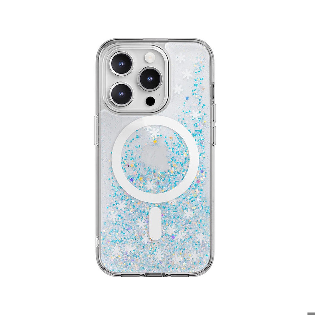 [ZTA102365] Apple iPhone 15 Pro Uyumlu Kılıf M-safe Şarj Özellikli Parlayan Simli Şeffaf Lisanslı Switcheasy Starfield-M Kapak (Mavi)