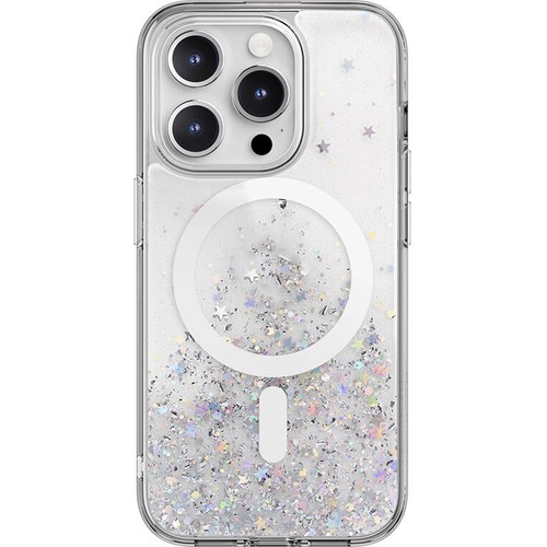 Apple iPhone 15 Pro Uyumlu Kılıf M-safe Şarj Özellikli Parlayan Simli Şeffaf Lisanslı Switcheasy Starfield-M Kapak