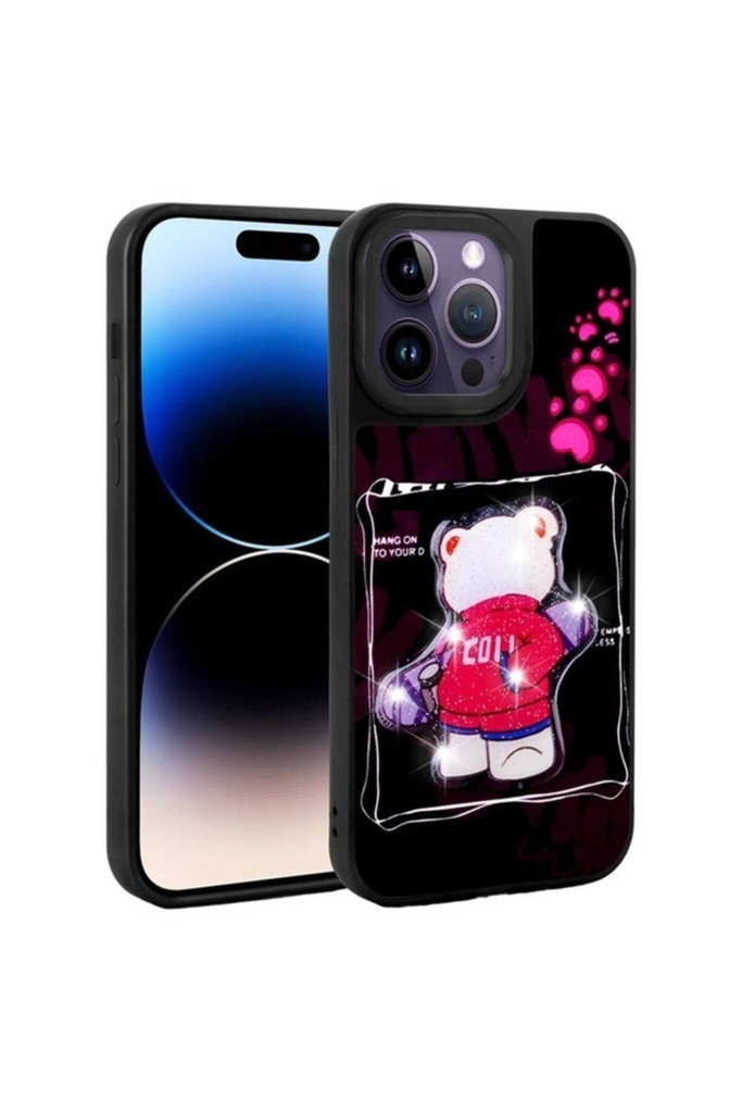 [RNZ-TA101172] Apple iPhone 14 Pro Max Uyumlu Kılıf Parlayan Kabartmalı İkonik Figürlü Zore Amas Silikon Kapak (Siyah)