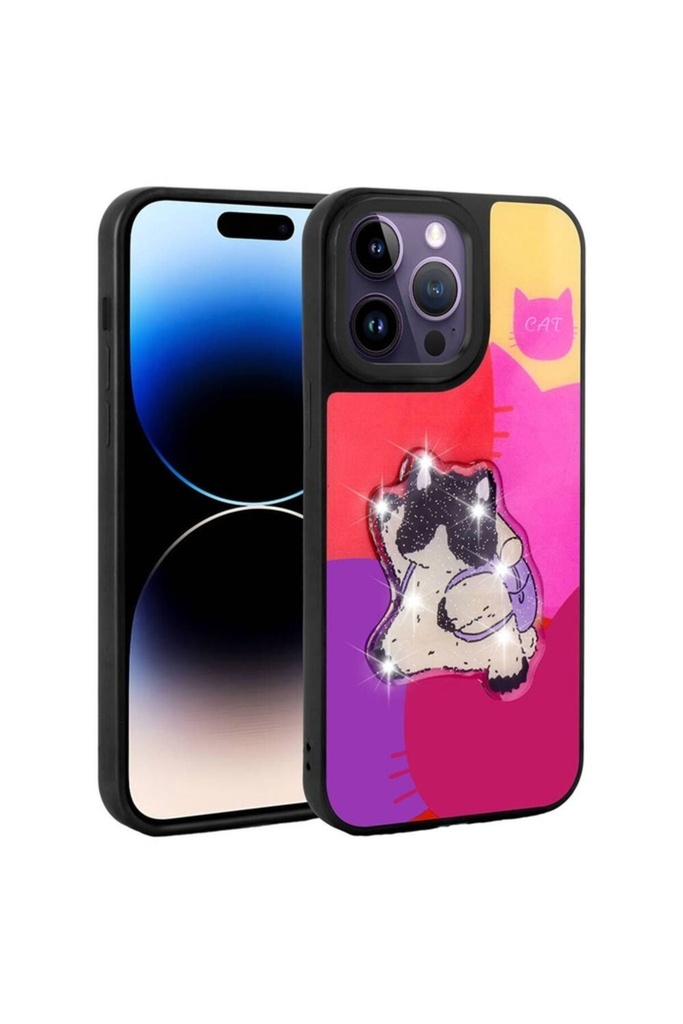 Apple iPhone 14 Pro Uyumlu Kılıf Parlayan Kabartmalı İkonik Figürlü Zore Amas Silikon Kapak