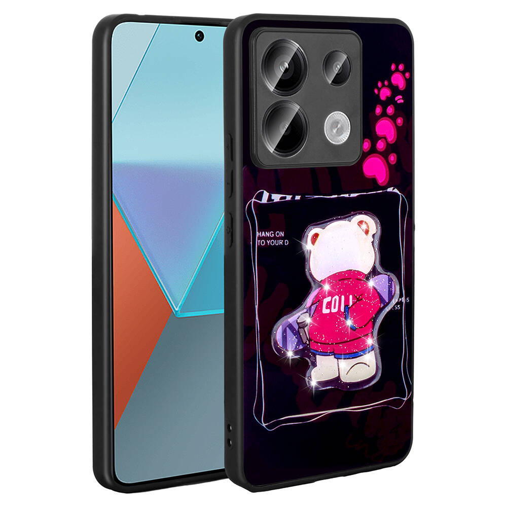 [RNZ-TA101224] Xiaomi Redmi Note 13 Pro 5G Uyumlu Kılıf Parlayan Kabartmalı İkonik Figürlü Zore Amas Silikon Kapak (Siyah)