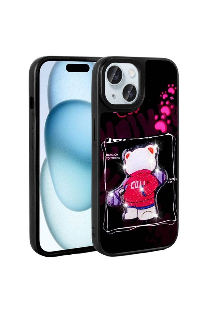 Apple iPhone 13 Uyumlu Kılıf Parlayan Kabartmalı İkonik Figürlü Zore Amas Silikon Kapak