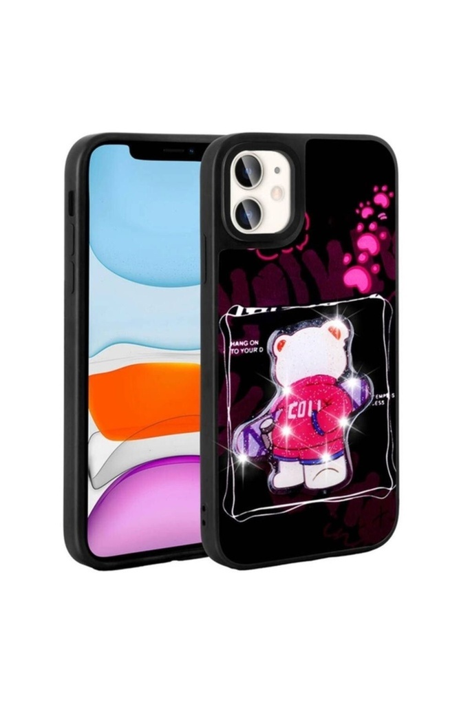 [RNZ-TA101153] Apple iPhone 11 Uyumlu Kılıf Parlayan Kabartmalı İkonik Figürlü Zore Amas Silikon Kapak (Siyah)
