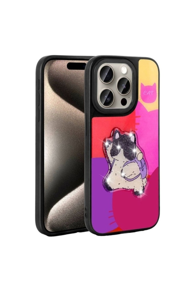 Apple iPhone 15 Pro Max Uyumlu Kılıf Parlayan Kabartmalı İkonik Figürlü Zore Amas Silikon Kapak