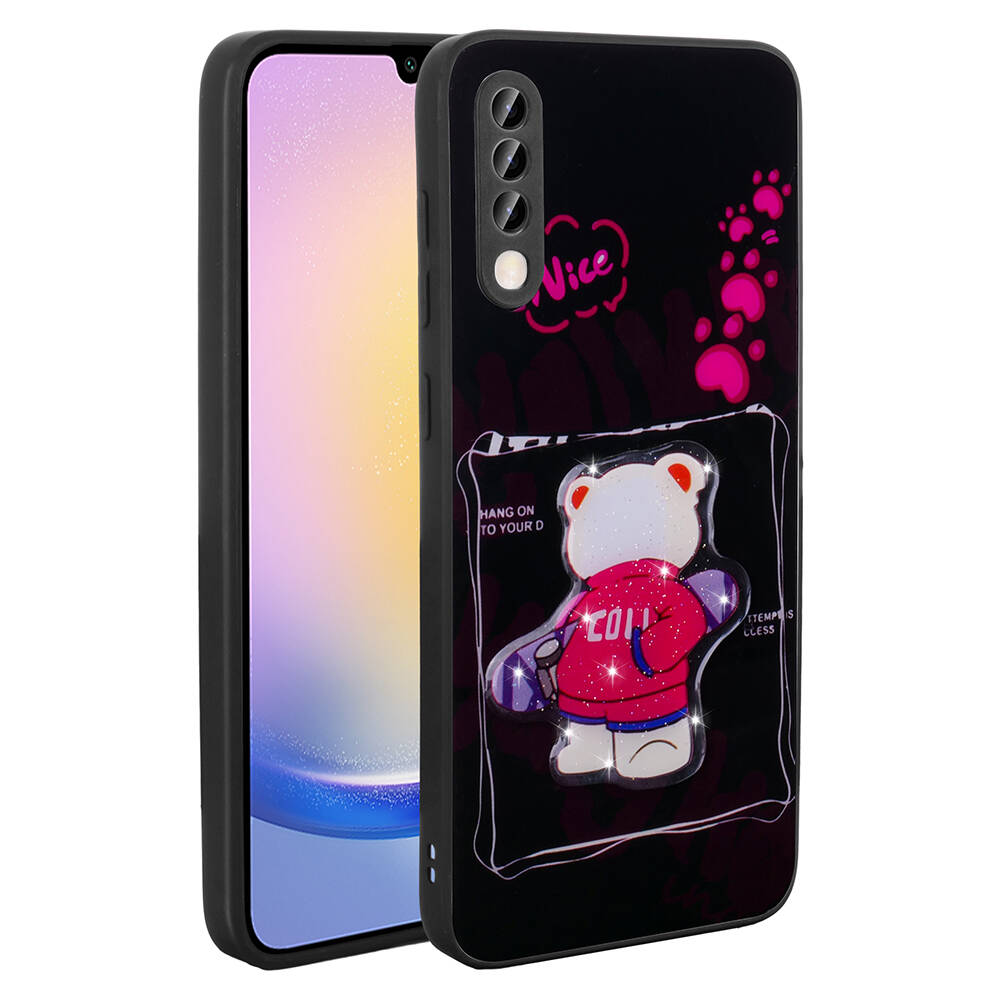 [RNZ-TA101288] Samsung Galaxy A70 Uyumlu Kılıf Parlayan Kabartmalı İkonik Figürlü Zore Amas Silikon Kapak (Siyah)
