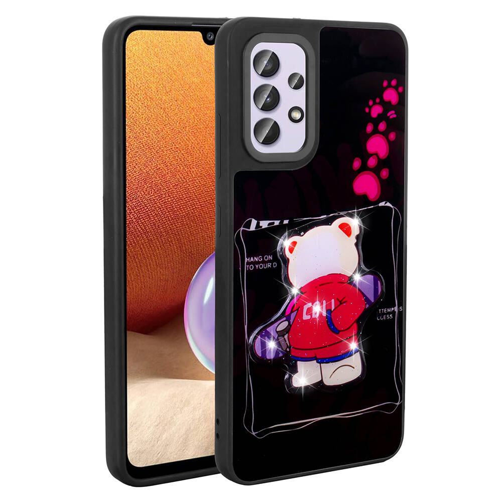 Samsung Galaxy A32 4G Uyumlu Kılıf Parlayan Kabartmalı İkonik Figürlü Zore Amas Silikon Kapak