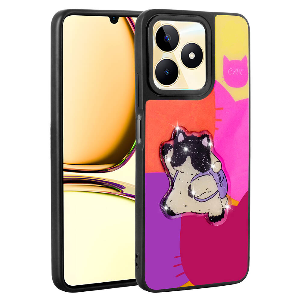 Realme C53 Uyumlu Kılıf Parlayan Kabartmalı İkonik Figürlü Zore Amas Silikon Kapak