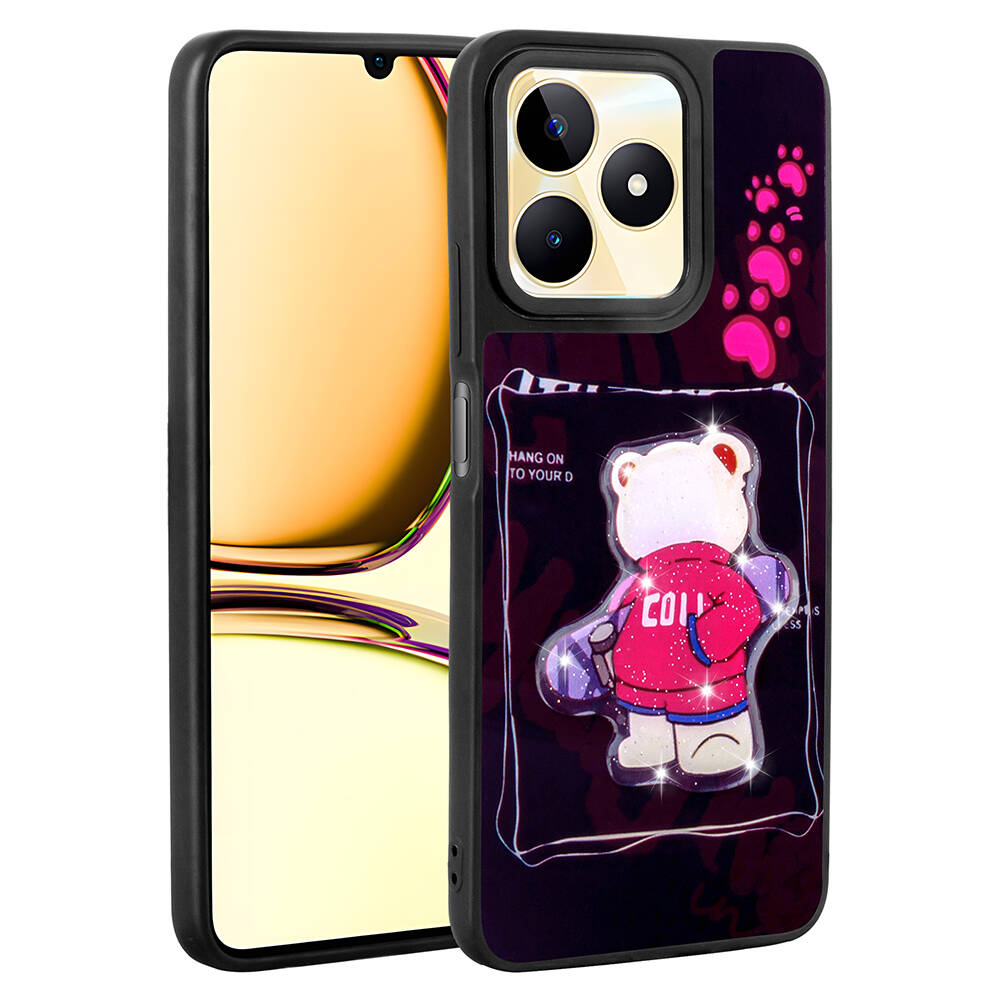 [RNZ-TA101352] Realme C53 Uyumlu Kılıf Parlayan Kabartmalı İkonik Figürlü Zore Amas Silikon Kapak (Siyah)