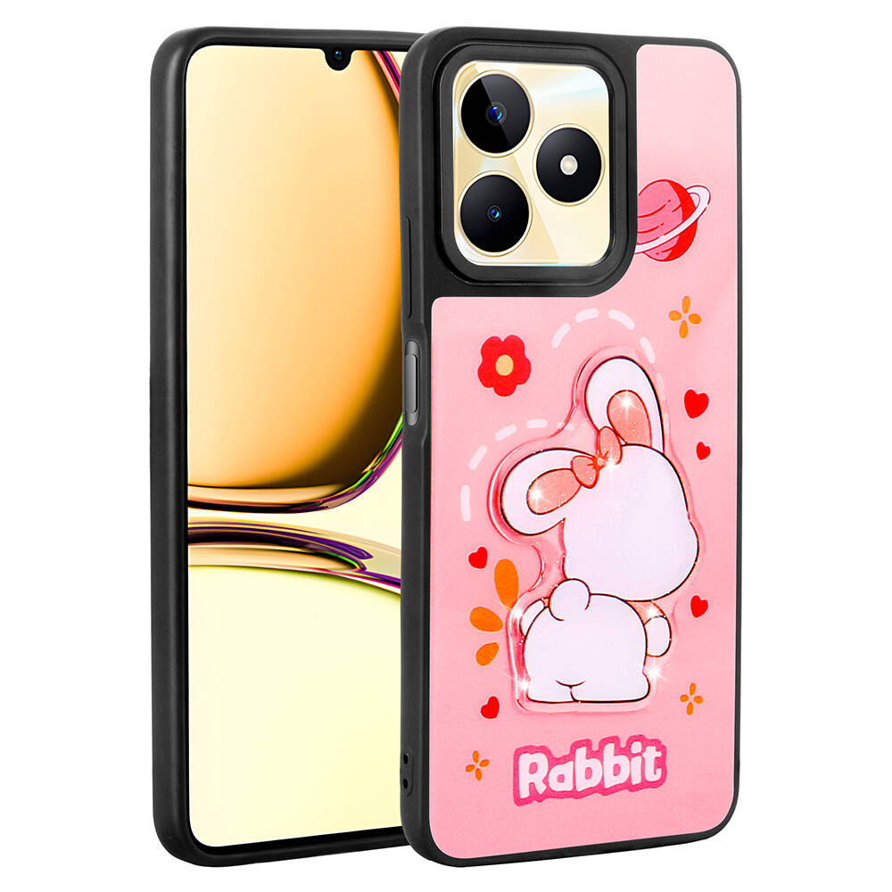 Realme C55 Uyumlu Kılıf Parlayan Kabartmalı İkonik Figürlü Zore Amas Silikon Kapak