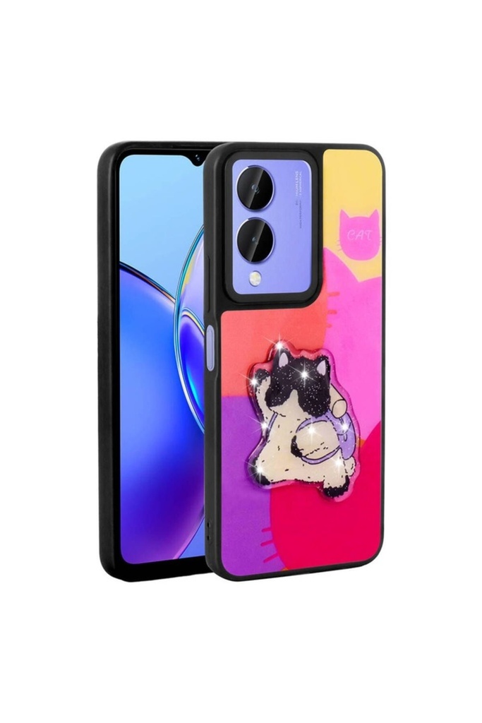 Vivo Y17S Uyumlu Kılıf Parlayan Kabartmalı İkonik Figürlü Zore Amas Silikon Kapak