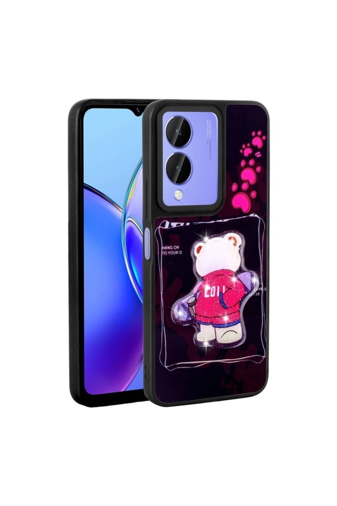 [RNZ-TA101360] Vivo Y17S Uyumlu Kılıf Parlayan Kabartmalı İkonik Figürlü Zore Amas Silikon Kapak (Siyah)