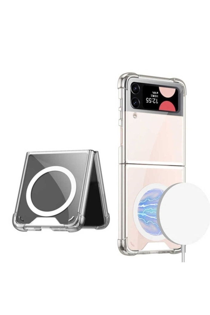 Samsung Galaxy Z Flip 3 Uyumlu Kılıf Wireless Şarj Özellikli Airbagli Zore Kıpta Anti Shock M-safe Kapak