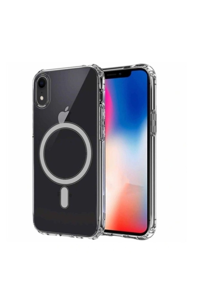 Apple iPhone XR Uyumlu Kılıf M-safe Şarj Özellikli Şeffaf Sert PC Zore Embos Kapak