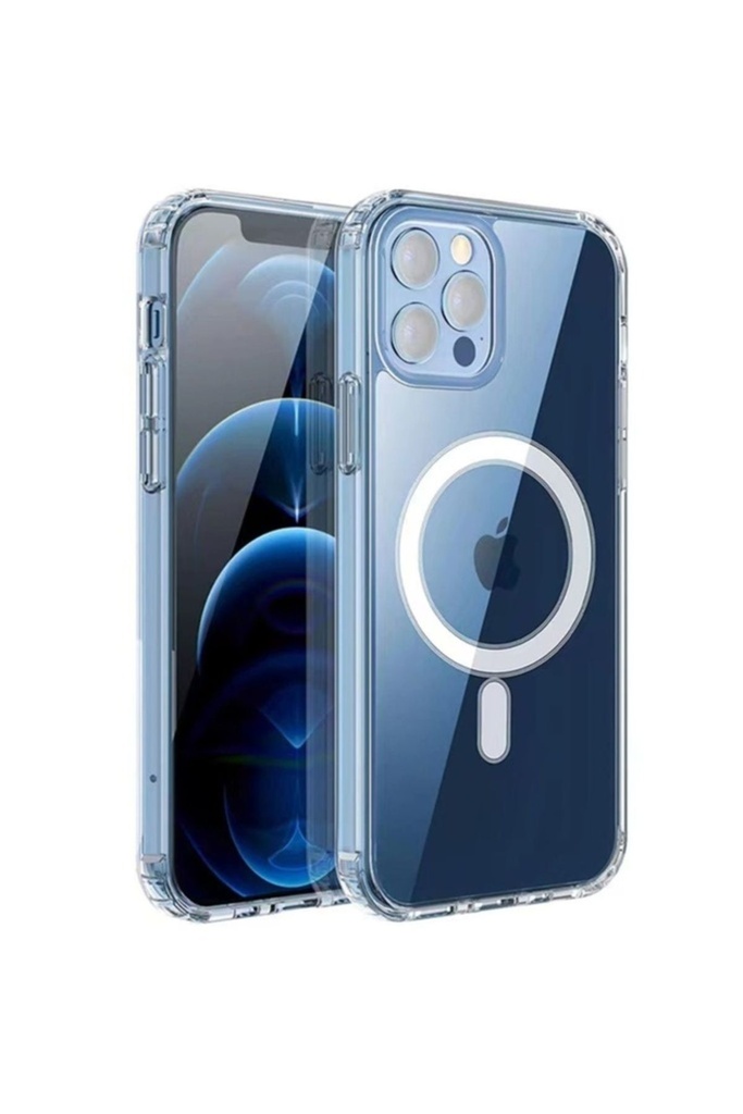 Apple iPhone 11 Pro Uyumlu Kılıf M-safe Şarj Özellikli Şeffaf Sert PC Zore Embos Kapak
