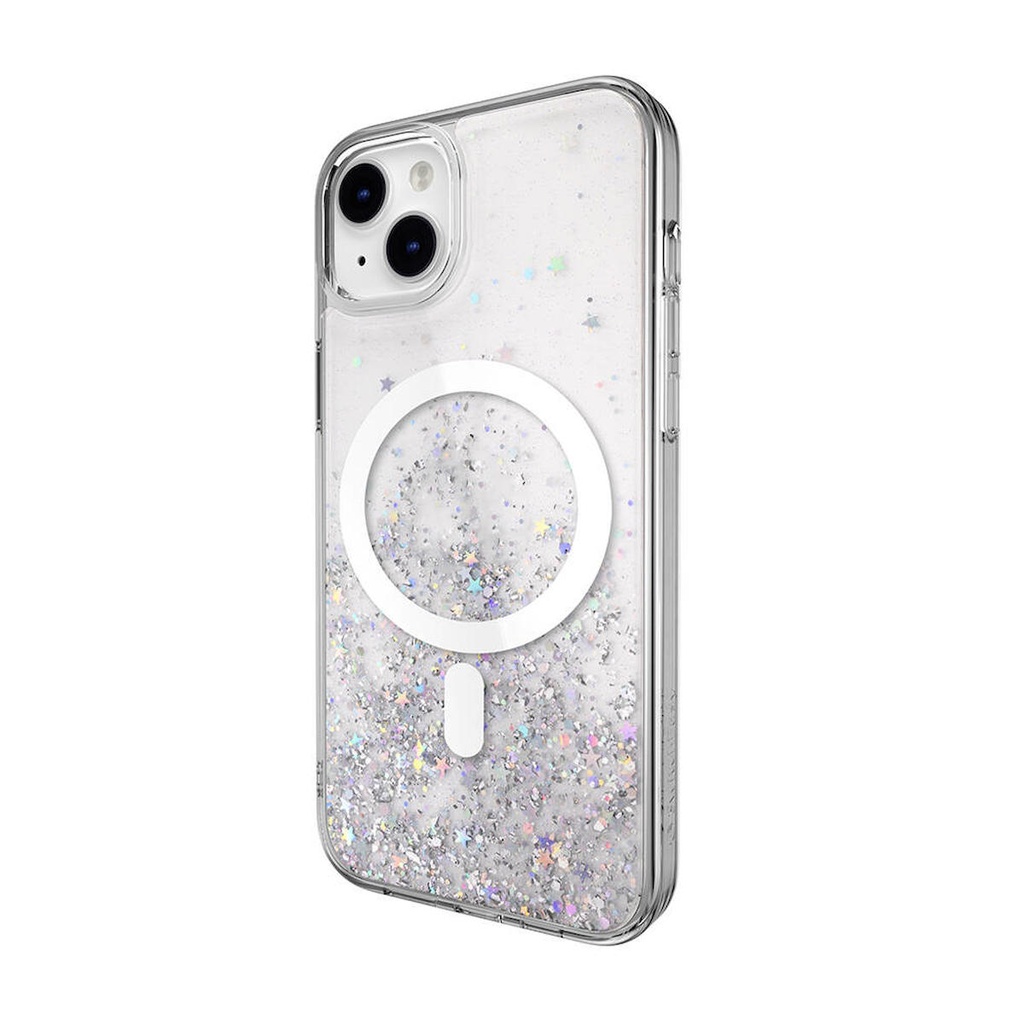 [ZTA102359] Apple iPhone 14 Plus Uyumlu Kılıf M-safe Şarj Özellikli Parlayan Simli Şeffaf Lisanslı Switcheasy Starfield-M Kapak (Mavi)