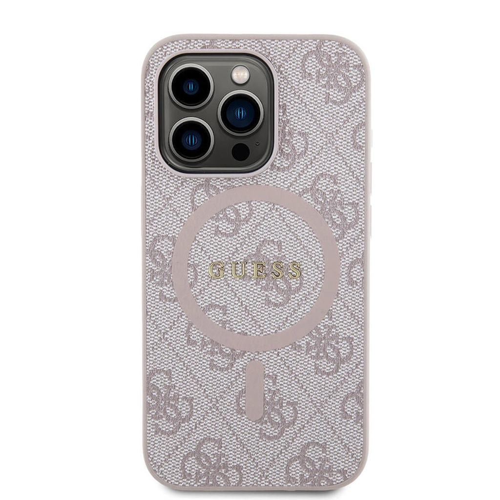 Apple iPhone 14 Pro Max Uyumlu Kılıf Guess Orjinal Lisanslı M-safe Şarj Özellikli PU Halkalı 4G Desenli Yazı Logolu Kapak