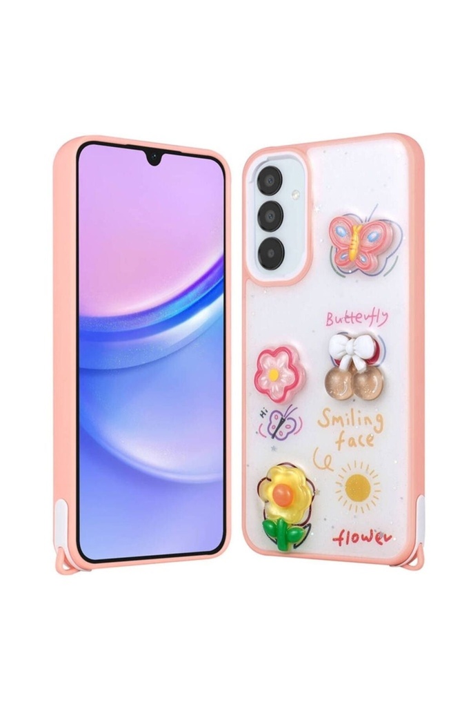 [RNZ-TA102604] Samsung Galaxy S23 FE Uyumlu Kılıf Parlayan Simli Kabartma Figürlü Zore Cevze Kapak (Pembe)